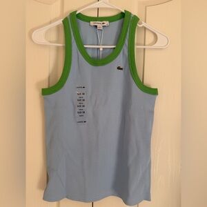 Lacoste Ribbed Tank Top Blue Green Trim Crocodile Logo Women Size 38 US 6
